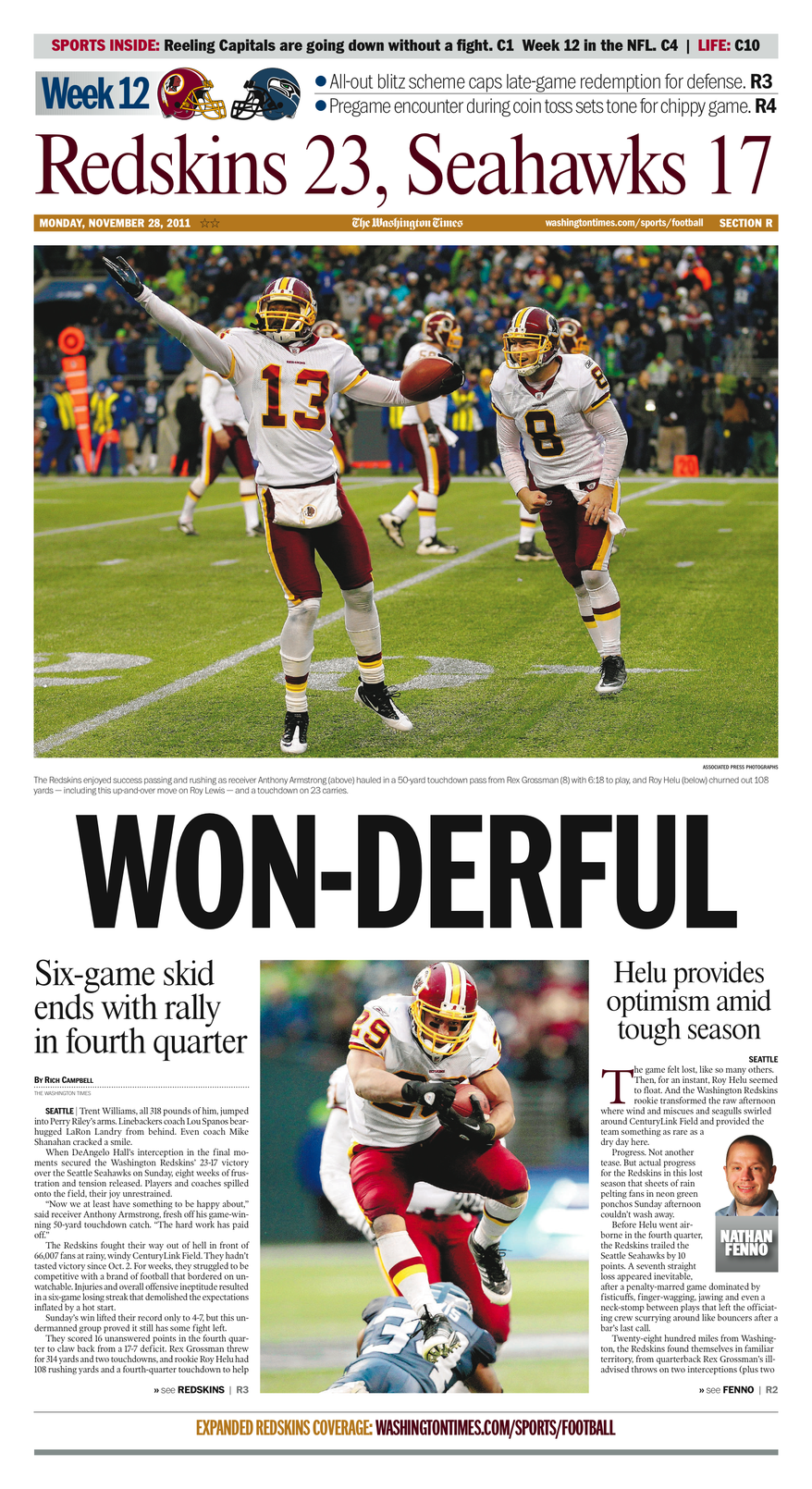 Week 12: Redskins 23, Seahawks 17