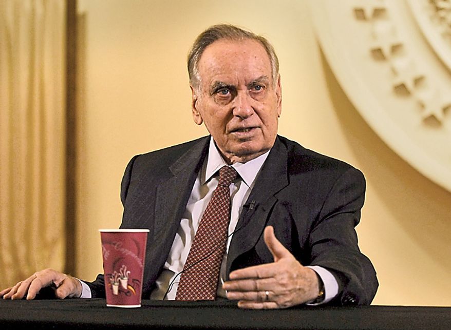 Zalman Shoval, former Israeli ambassador to the U.S., answers questions during an exclusive interview at The Washington Times in Washington, D.C., Friday, Dec. 9, 2011. (J.M. Eddins Jr./The Washington Times)