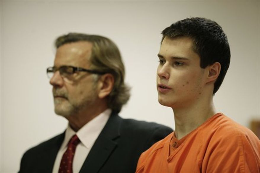 Colton Harris-Moore, right, also known as the "Barefoot Bandit," stands with his attorney, John Henry Browne, in Island County Superior Court, Friday, Dec. 16, 2011, in Coupeville, Wash. Harris-Moore pleaded guilty Friday to burglary and theft charges in the Barefoot Bandit case. The 20-year-old softly answered affirmatively when the judge asked if he understood his rights. He said guilty when the judge asked how he wanted to plead. (AP Photo/Ted S. Warren)