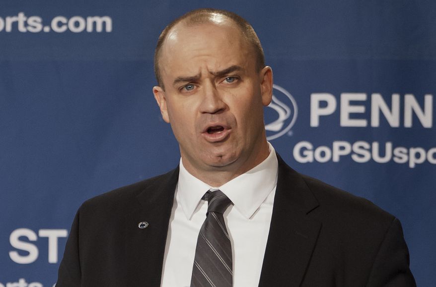 Penn State's new football coach Bill O'Brien addresses the media after he was introduced during a news conference, Saturday, Jan. 7, 2012, in State College, Pa. O'Brien, who is currently the offensive coordinator for the New England Patriots, replaces Hall of Famer Joe Paterno, fired Nov. 9 in the aftermath of child sex abuse charges against retired assistant coach Jerry Sandusky. (AP Photo/Andy Colwell)