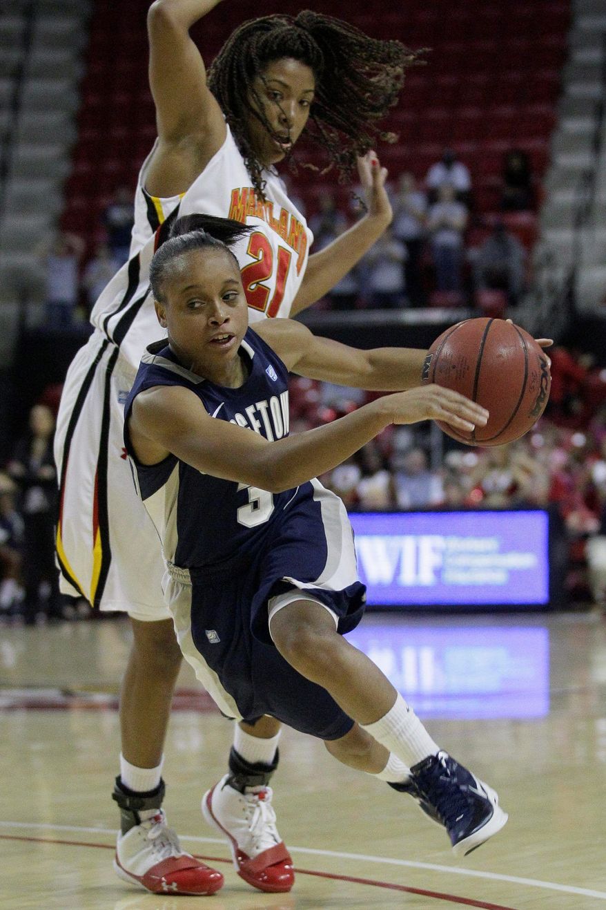 Georgetown point guard Rubylee Wright also contributes scoring as her 7.1 points a game attest.(AP Photo/Patrick Semansky)