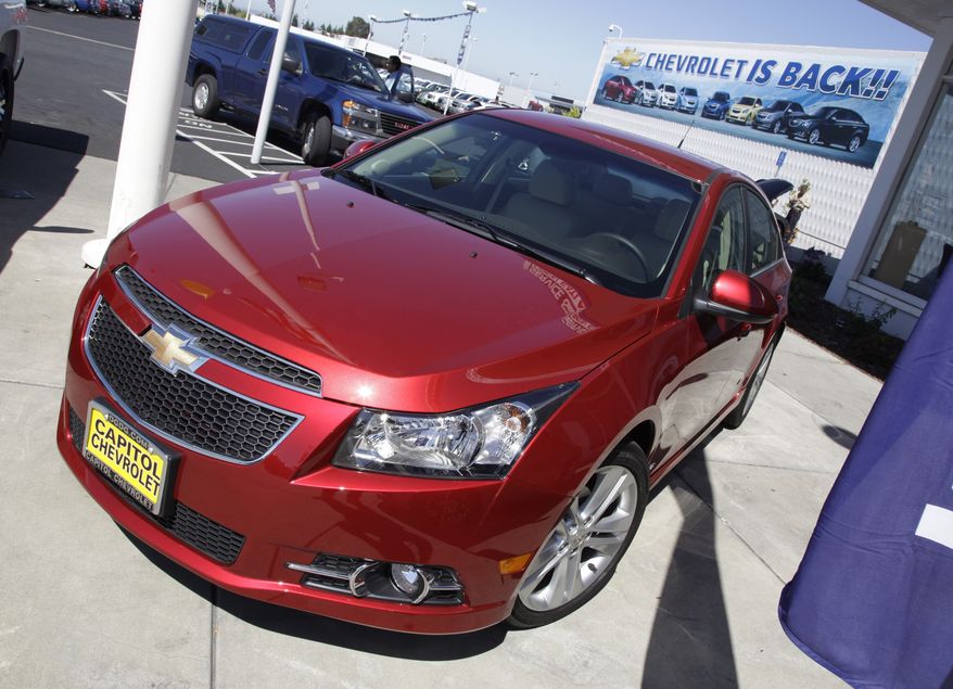 **FILE** A 2011 Chevrolet Cruze is featured Aug. 30, 2011, at a car dealership in San Jose, Calif. (Associated Press)
