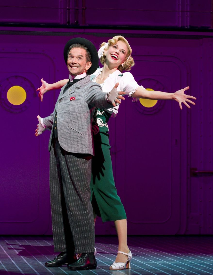 In this theater publicity image released by Boneau/Bryan-Brown, Joel Grey, left, and Sutton Foster are shown during a performance of "Anything Goes," in New York. The Broadway cast recordings of "The Book of Mormon," "Anything Goes" and "How to Succeed in Business Without Really Trying" each earned Grammy nominations Wednesday night, an eclectic group of musicals that are still going strong. (AP Photo/Boneau/Bryan-Brown, Joan Marcus)