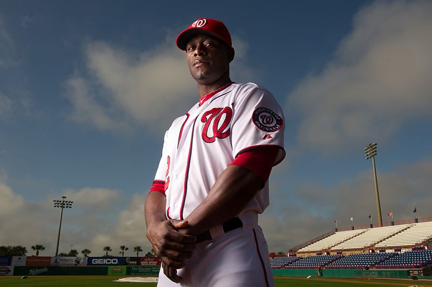 Washington Nationals center fielder Roger Bernadina (2) poses for a portrait during photo day at spring training, Viera, Fla., Tuesday, February 28, 2012. (Andrew Harnik/The Washington Times)