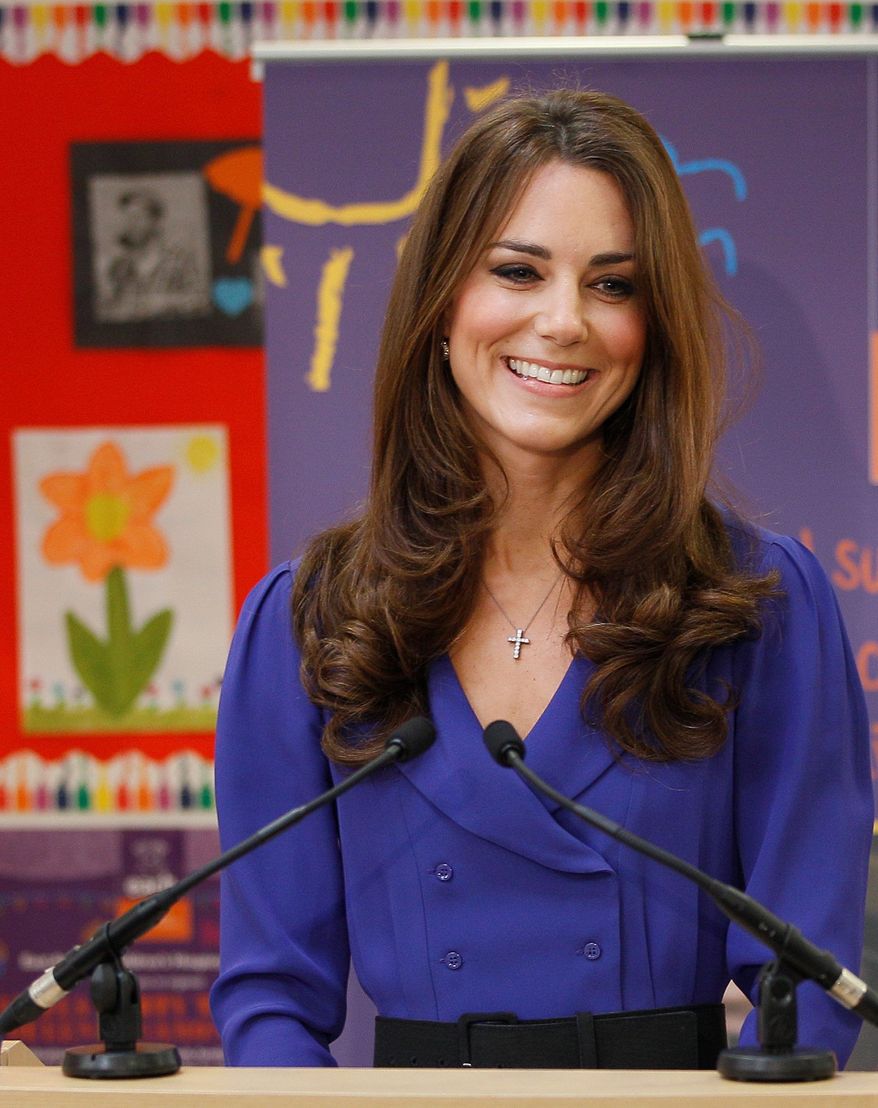 Britain's Duchess of Cambridge makes a speech during a March 19, 2012, visit to the formal opening of the Treehouse in Ipswich, England. The Treehouse is a children's hospice service for Suffolk and Essex. (Associated Press)