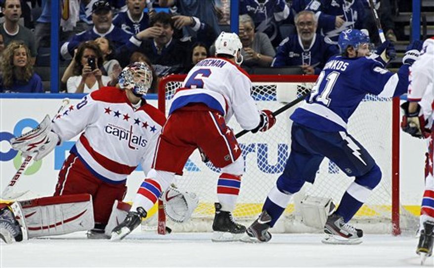 Michal Neuvirth allowed three goals on 26 shots Monday in the Capitals' loss at the Lightning. (Associated Press)