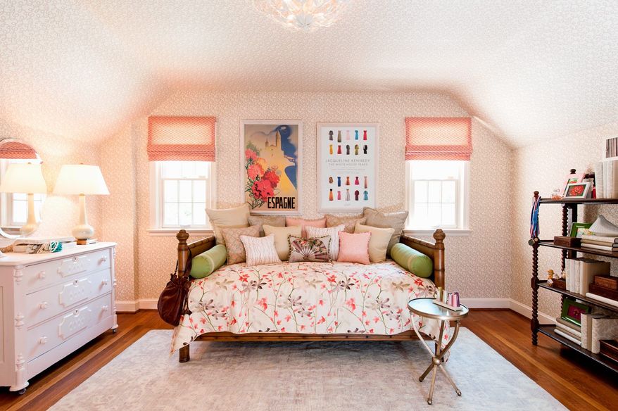 Photos courtesy of Robert Radifera
Susan Nelson designed a room for a teenage girl who has some sophisticated tastes, but still likes to keep some elements of her childhood near. She established the room's color palette with her choice of wallpaper.