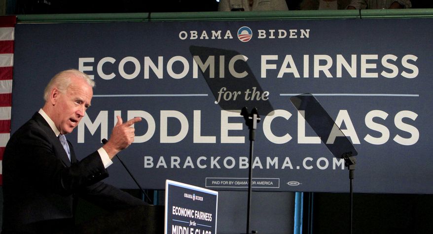 Vice President Joseph R. Biden Jr. speaks at the Town Hall in Exeter, N.H., on Thursday, April 12, 2012. (AP Photo/Jim Cole)