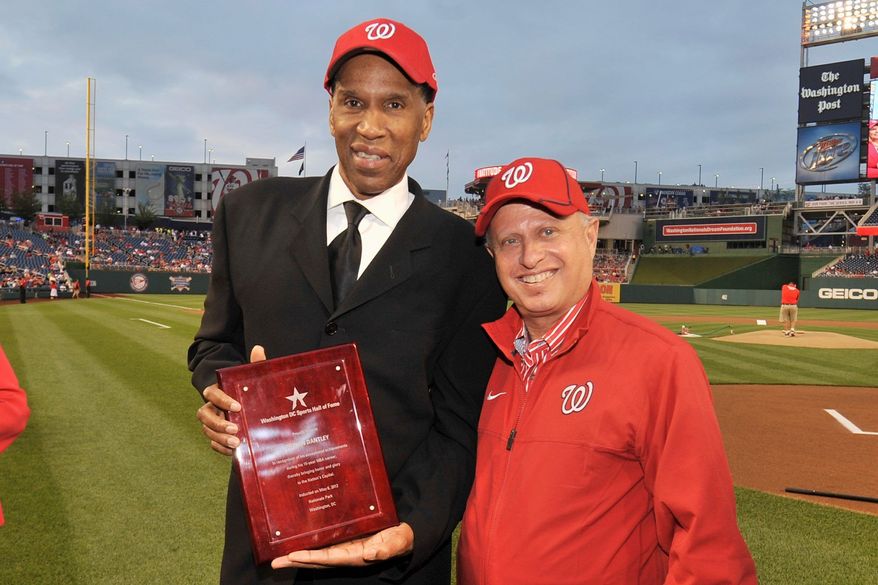 Local basketball star Adrian Dantley poses with principal owner of the Washington Nationals Mark Lerner after being inducted into the Washington DC Sports Hall of Fame on Sunday May 6, 2012. (Courtesy of the Washington Nationals)