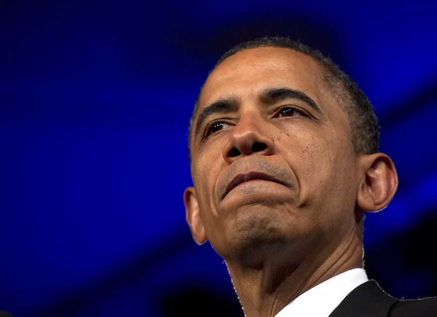 ** FILE ** President Obama speaks at the Asian Pacific American Institute for Congressional Studies dinner in Washington, April 8, 2012. (Associated Press)