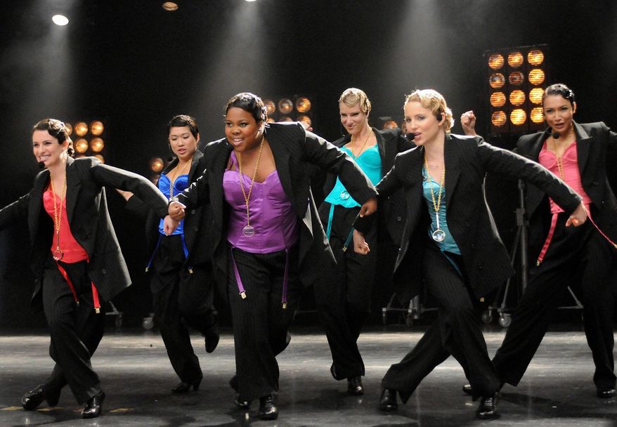 A "Glee" episode features (from left) Lea Michele, Jenna Ushkowitz, Amber Riley, Heather Morris, Dianna Agron and Naya Rivera. (Associated Press)