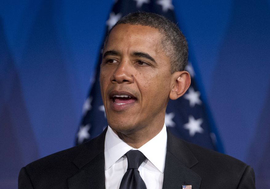 **FILE** President Obama speaks May 8, 2012, in Washington. (Associated Press)