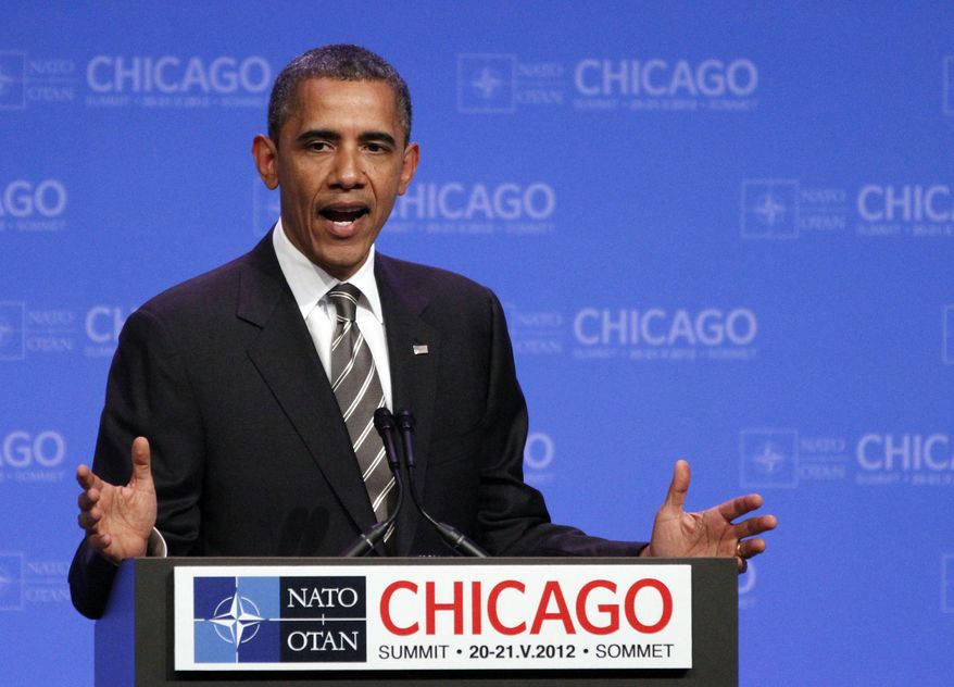 President Obama speaks at a news conference at the NATO summit in Chicago on Monday, May 21, 2012. (AP Photo/Kiichiro Sato)