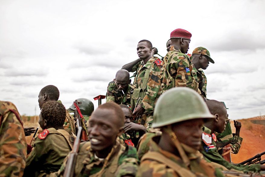 Soldiers in the South Sudan army move toward frontline positions in Unity State. Tensions between Sudan and South Sudan erupted in late April into armed conflict along their poorly defined border. (Associated Press)
