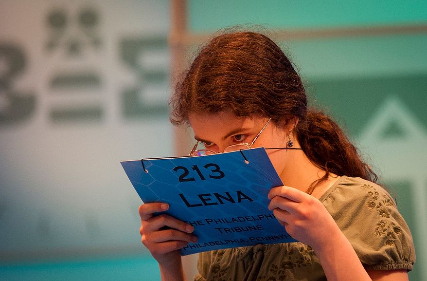 Lena Greenberg, 14, of Philadelphia, Pa., waits on stage to spell her word during the preliminary rounds of the 2012 Scripps National Spelling Bee at the Gaylord National Resort and Convention Center in National Harbor, Md., Wednesday, May 30, 2012. This year, 278 spellers from around the United States and all walks of life will compete for the title of 2012 Scripps National Spelling Bee champion. (Rod Lamkey Jr/The Washington Times)