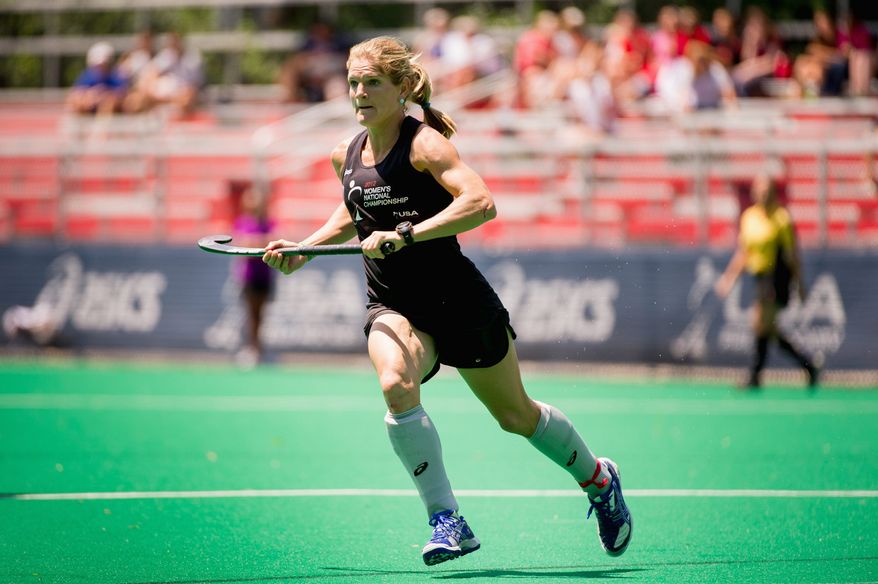 Keli Smith Puzo of Selinsgrove, Pa., is the captain of the midwest team during the Women's National Championships of U.S.A. Field Hockey, College Park, Md., Monday, June 4, 2012. (Andrew Harnik/The Washington Times)