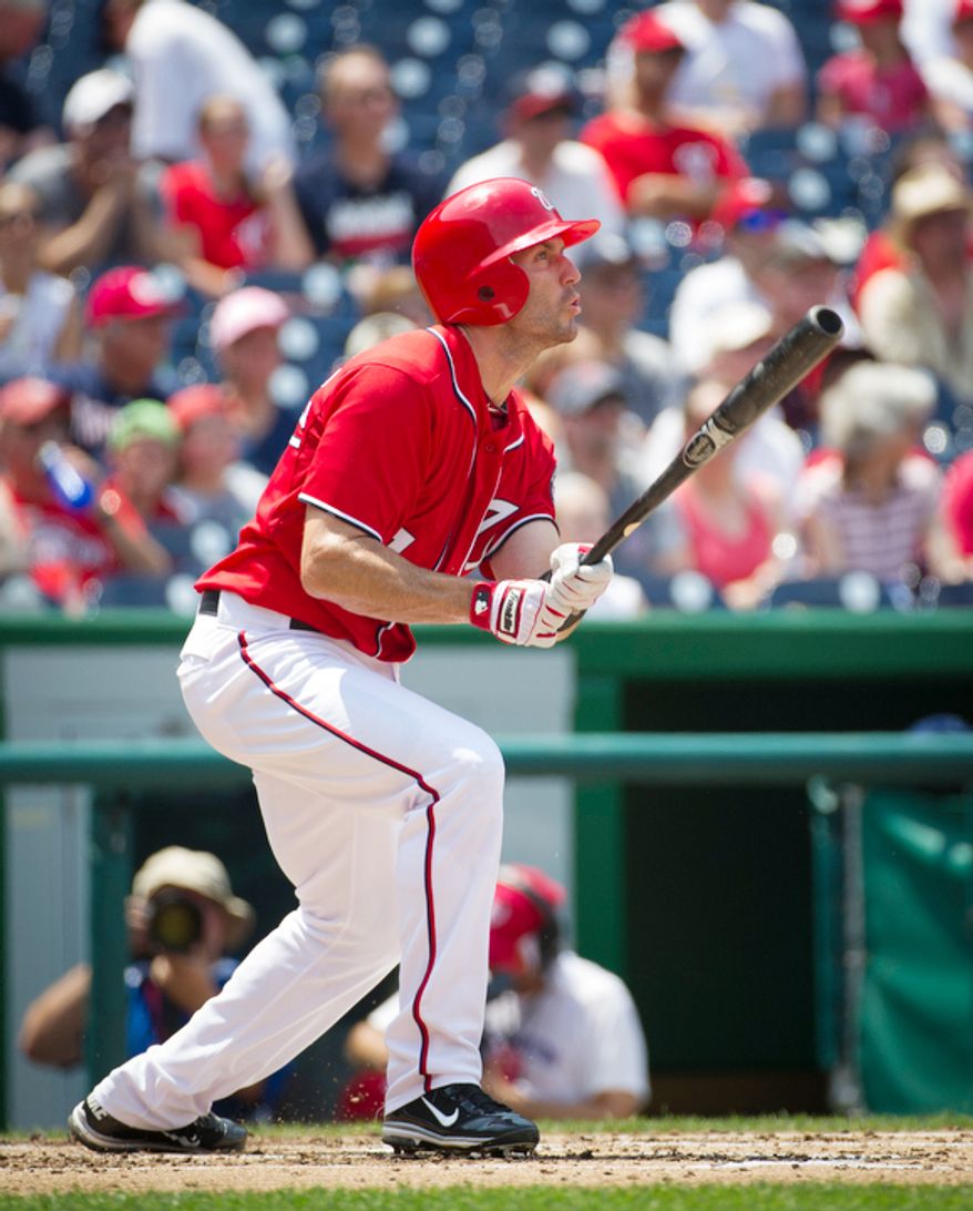 Nationals Steve Lombardozzi takes his turn at bat in the bottom of the third inning. (Rod Lamkey Jr./The Washington Times)