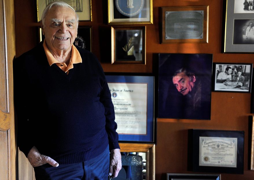 Ernest Borgnine relaxes at his home in Beverly Hills, Calif., in October 2010. Mr. Borgnine died of kidney failure on Sunday at the age of 95. (Associated Press)