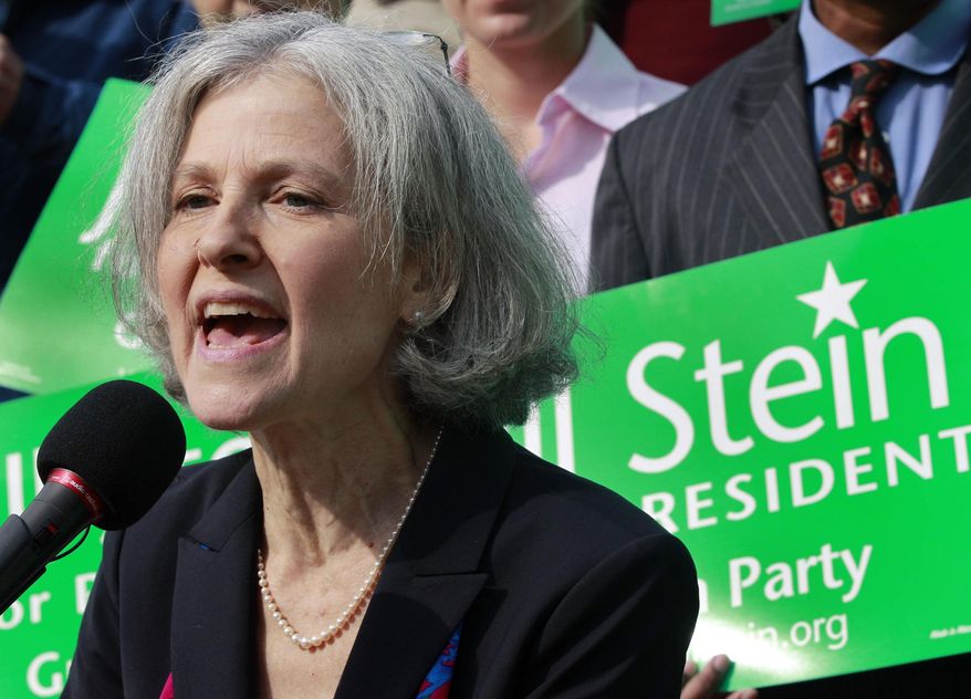 In this Oct. 24, 2011, file photo, Jill Stein of Lexington, Mass., speaks during a news conference outside the Statehouse in Boston. (AP Photo/Elise Amendola)