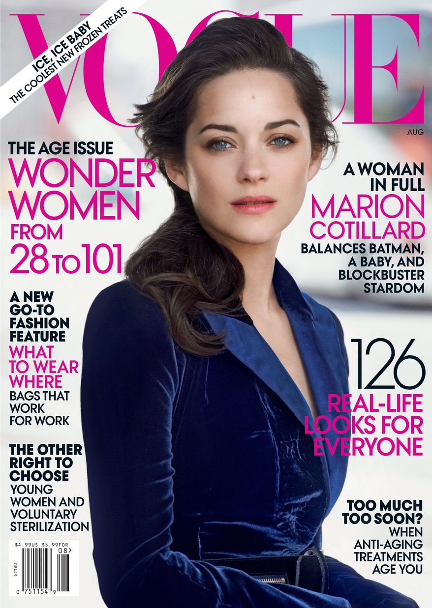 Academy Award-winning French actress Marion Cotillard graces the cover of Vogue, on newsstands on July 24. (AP Photo/Vogue)