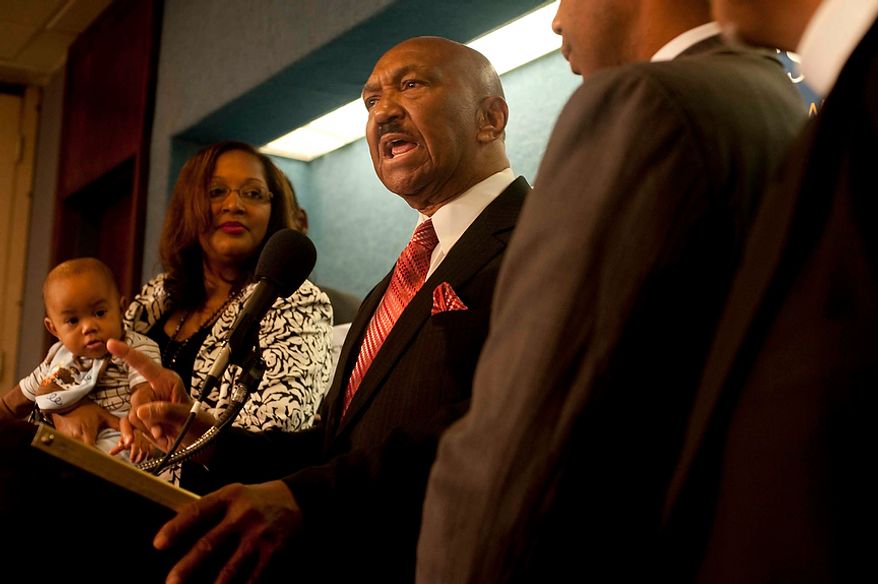 Rev. Wiliam Owen, president and founder of the Coalition of African-American Pastors, launched a national campaign to oppose President Obama's support of gay marriage during a press conference at the National Press Club on Tuesday, July 31, 2012, in Washington D.C. "I'm ashamed that he choose this disgraceful road," Rev Owen says. The CAAP say they are urging black pastors around the country to oppose the president's actions and to withdraw support for him in the upcoming November elections. (Raymond Thompson/The Washington Times)