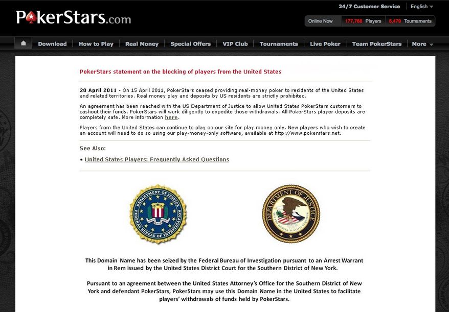 This screen shot, taken July 31, 2012, shows the website pokerstars.com.