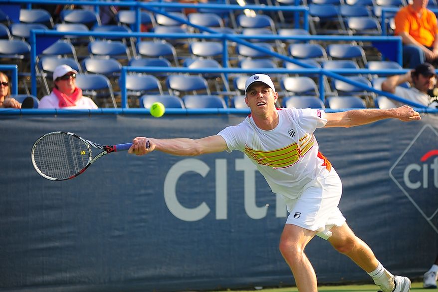 Sam Querrey plays in his match against Benjamin Becker at the Citi Open tennis tournament at the William H.G. FitzGerald Tennis Center, Washington D.C., Thursday, August 2, 2012. (Ryan M.L. Young/The Washington Times)