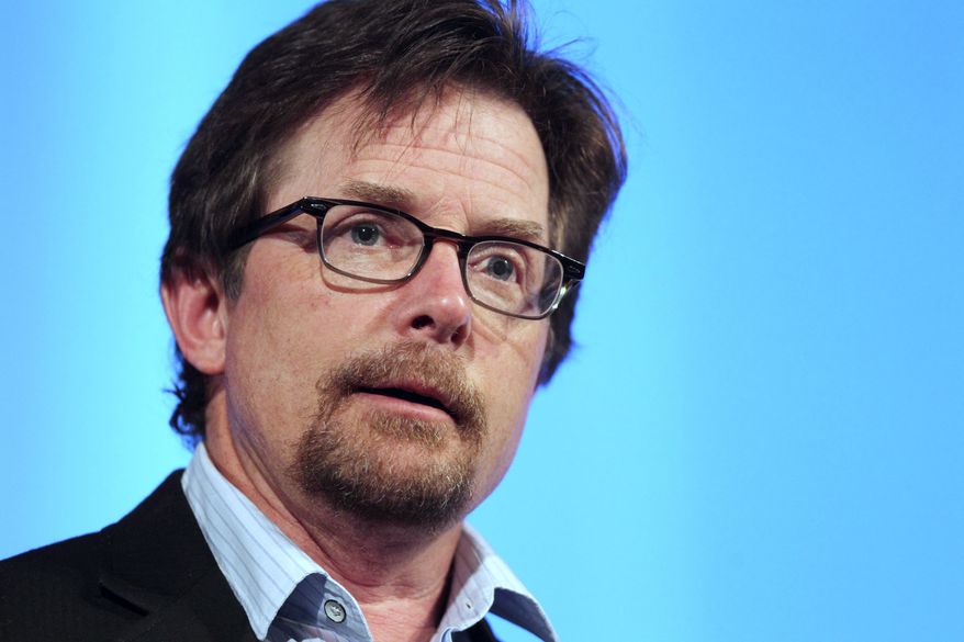 **FILE** Actor Michael J. Fox speaks June 15, 2012, at the Middlesex Community College Celebrity Forum in Lowell, Mass. (Associated Press)