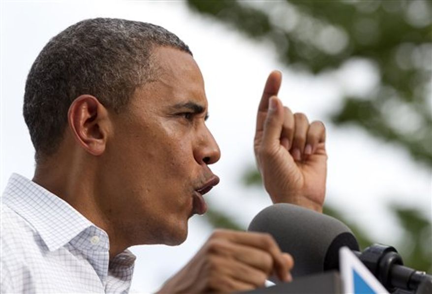 ** FILE ** President Obama speaks at a campaign event in Davenport, Iowa, on Wednesday, Aug. 15, 2012. (AP Photo/Carolyn Kaster)