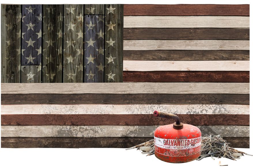 Illustration Torching the Flag by Linas Garsys for The Washington Times