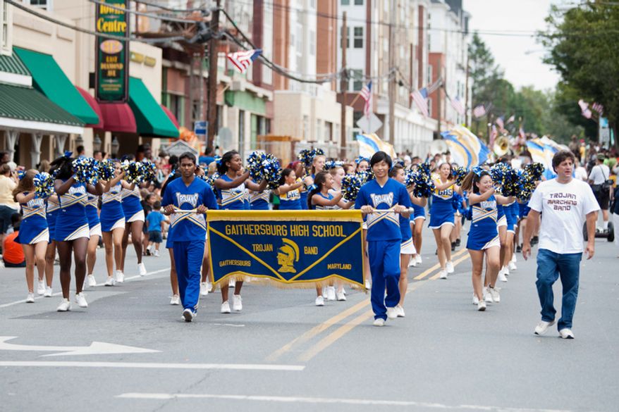 Gaithersburg High School band performs during the Labor Day parade. (Craig Bisacre/The Washington Times)