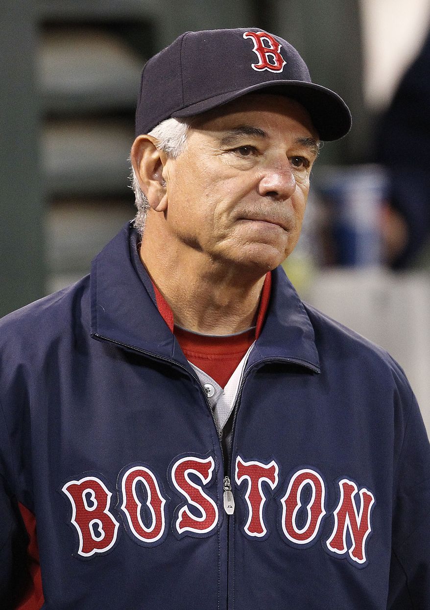 Boston Red Sox manager Bobby Valentine watches the game against the Oakland Athletics in the seventh inning of a baseball game Saturday, Sept. 1, 2012 in Oakland, Calif. Oakland won 7-1. (AP Photo/ Tony Avelar)