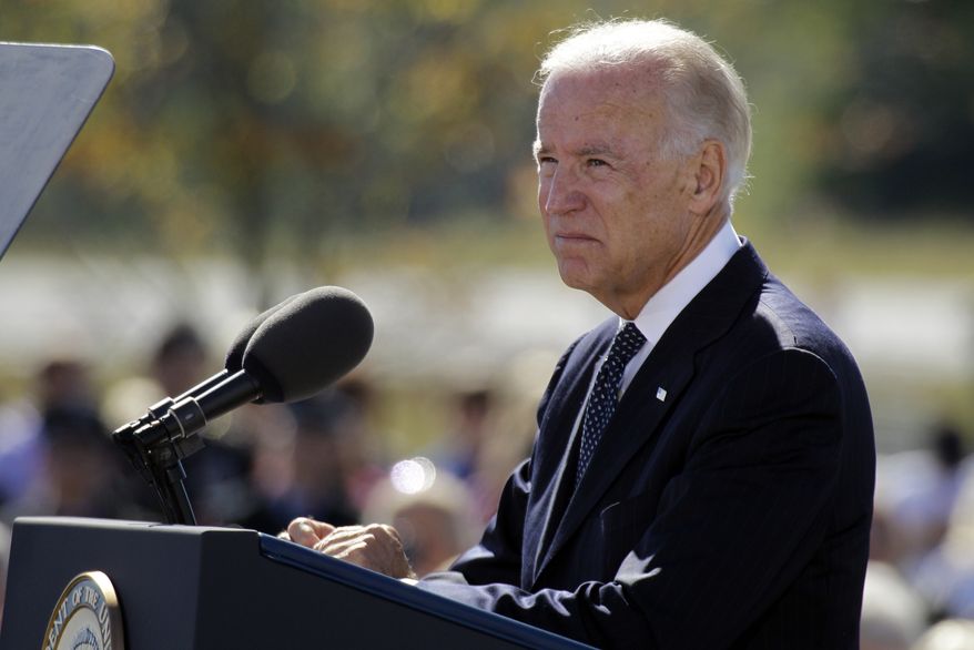 Vice President Joseph R. Biden Jr., speaks Sept. 11, 2012, during a memorial service at the Flight 93 National Memorial in Shanksville, Pa. (Associated Press)