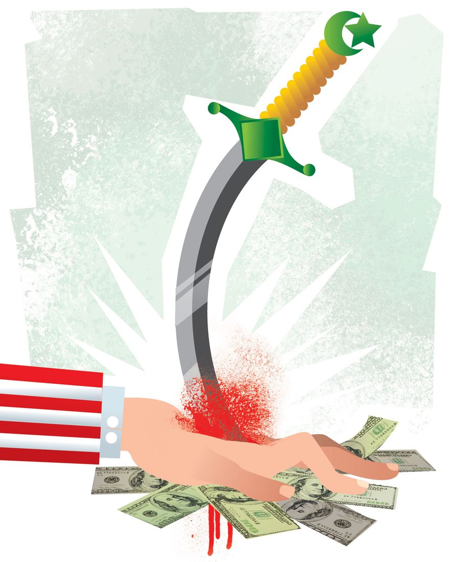 Illustration Stabbing the Hand that Feeds You by Linas Garsys for The Washington Times