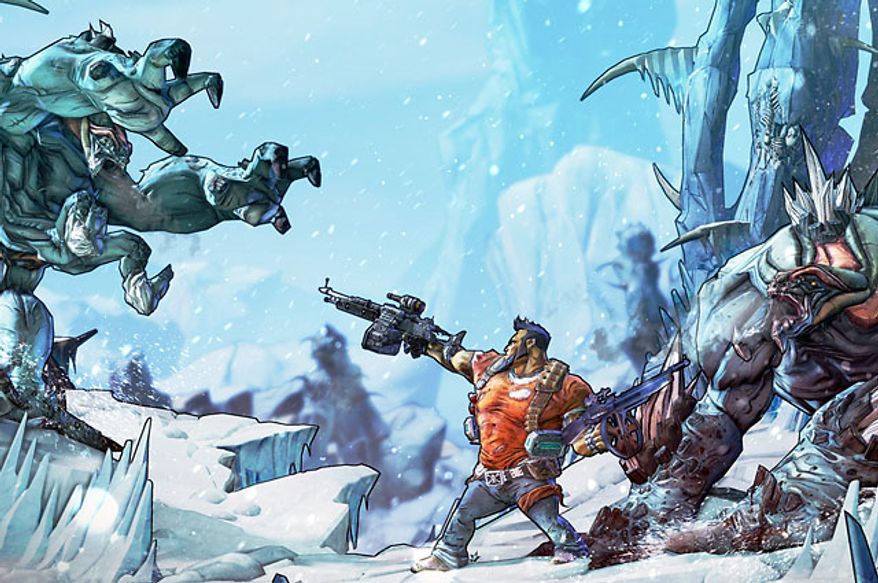 Salvador the Gunzerker fights off Bullymongs in the video game Borderlands 2.