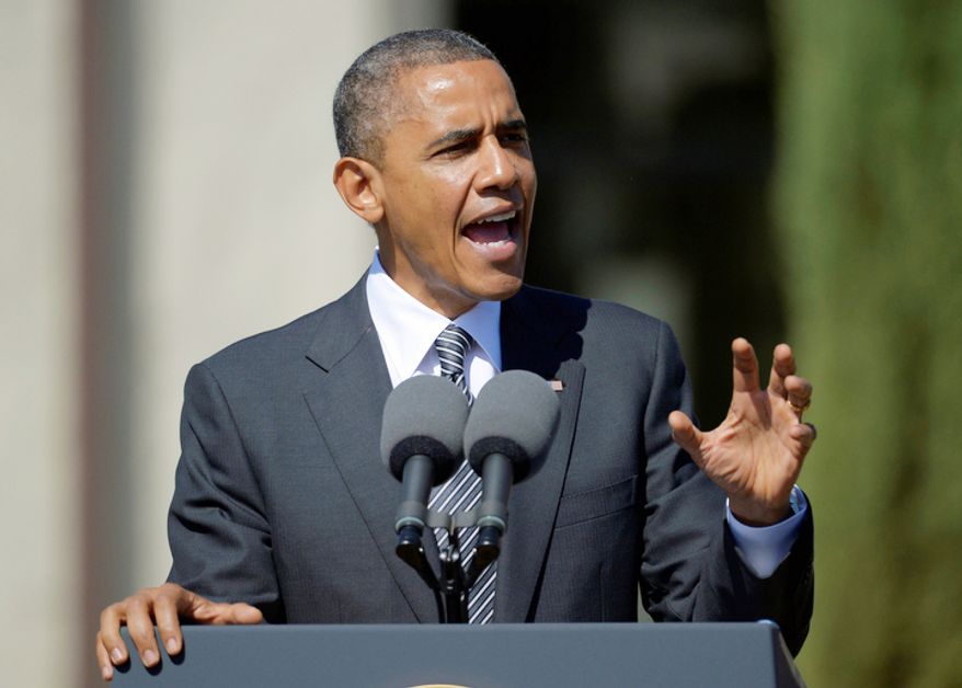 President Obama speaks Oct. 8, 2012, at the Cesar E. Chavez National Monument in Keene, Calif. (Associated Press)