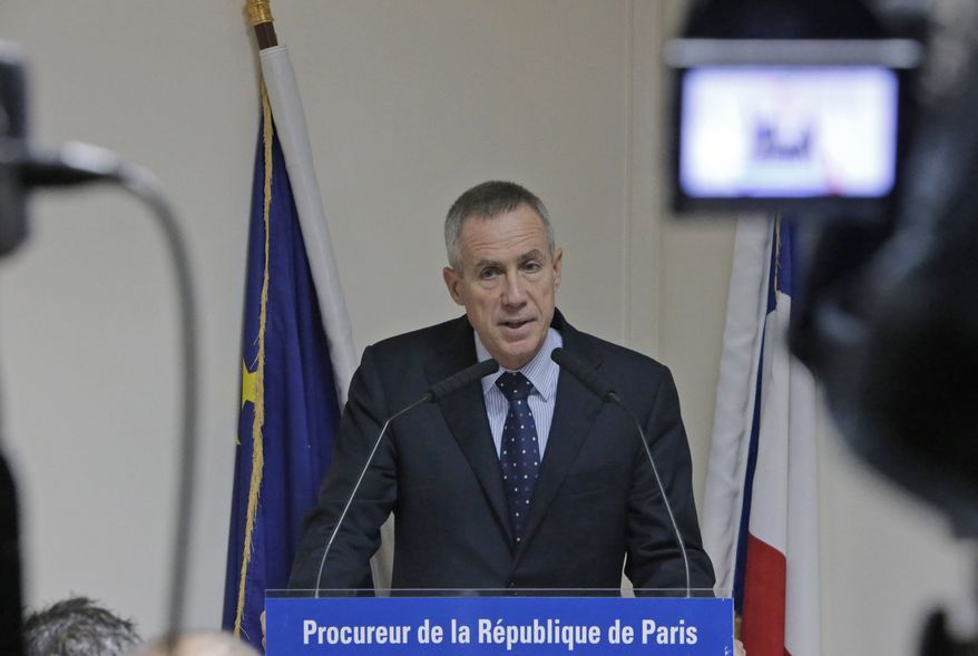 French Prosecutor Francois Molins, during a news conference in Paris on Wednesday, Oct. 10, 2012, describes the discovery of bomb-making materials believed to belong to a suspected terrorist cell. (AP Photo/Francois Mori)
