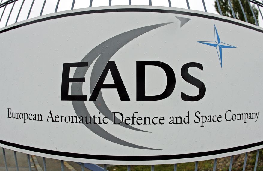 The EADS logo is displayed at a company facility in Augsburg, Germany, in 2007. (AP Photo/dapd, Clemens Bilan)