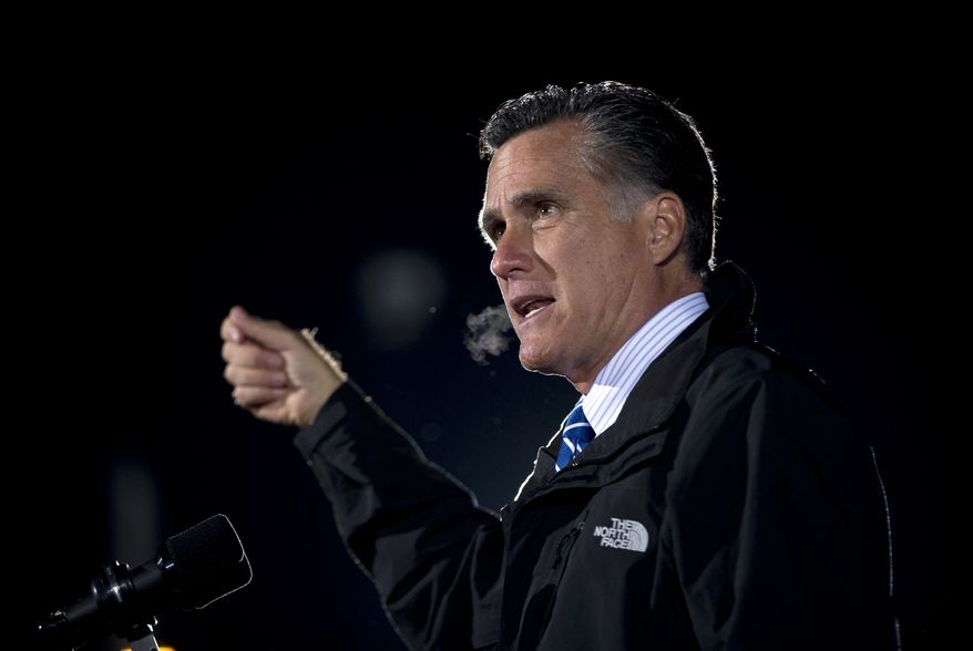 Republican presidential candidate Mitt Romney speaks Oct. 9, 2012, during a campaign rally in Cuyahoga Falls, Ohio. (Associated Press)