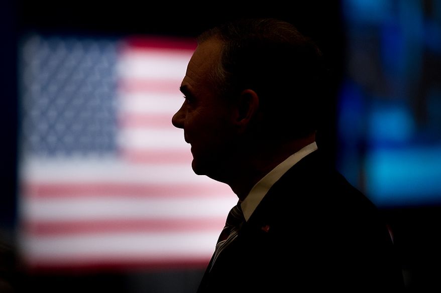 Democratic candidate for Senate Tim Kaine does a walk through to get a look at the room where his election night party will be held at the Richmond Marriott, Richmond, Va., Tuesday, November 6, 2012. (Andrew Harnik/The Washington Times)