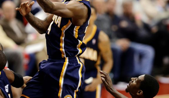 Indiana Pacers forward Paul George drives to the basket during the second half of the Pacers' 96-89 road win on Nov. 19, 2012. (Associated Press)