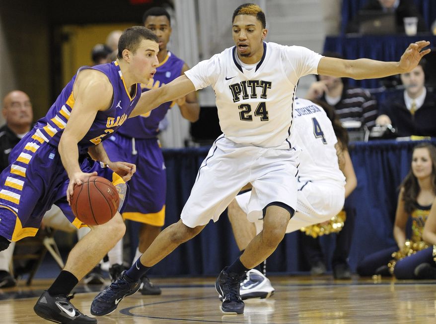 Maryland transfer Logan Aronhalt (shown with Albany) has diversified the offense off the bench with his perimeter-shooting ability. (AP Photo/Don Wright)