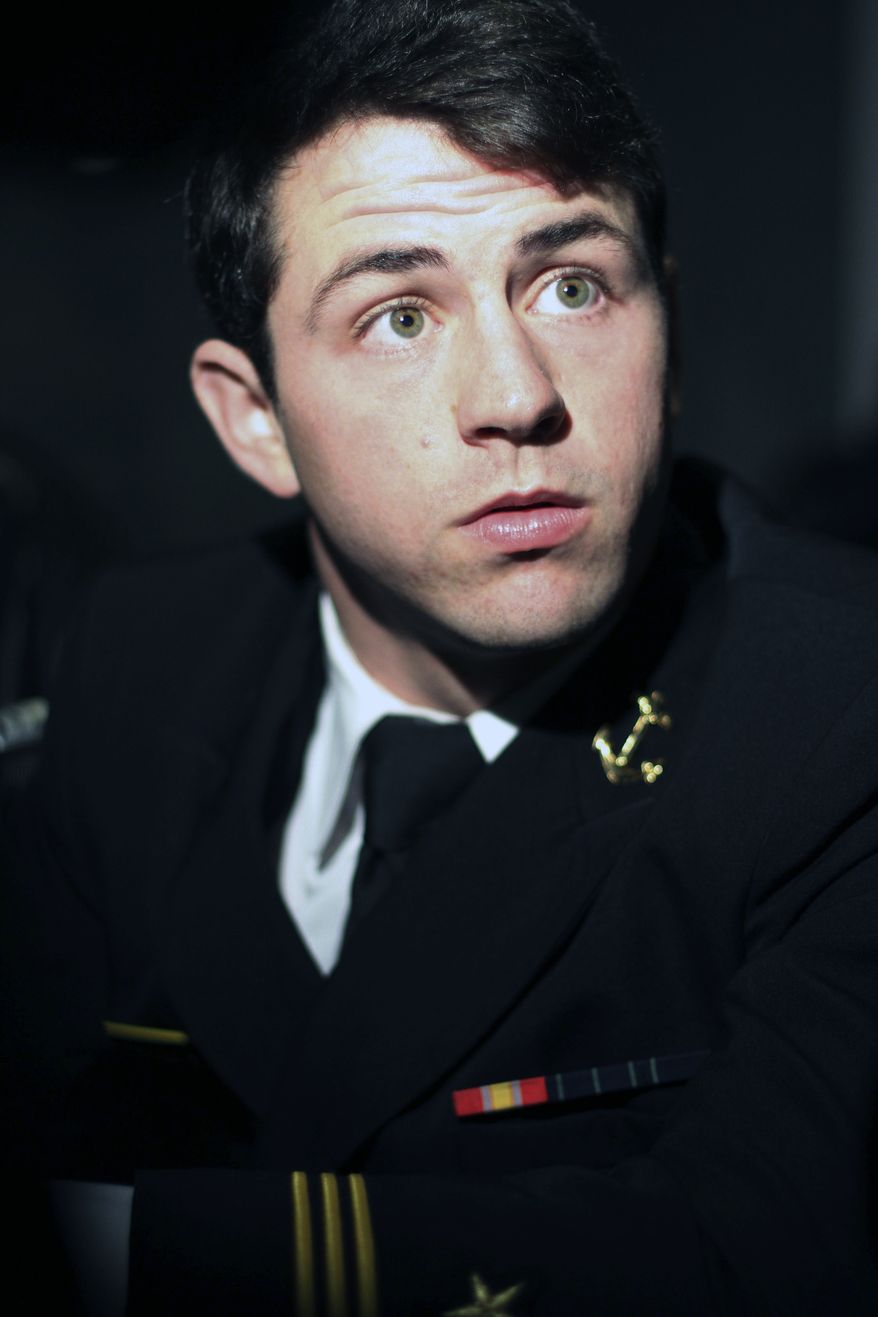 Navy football player Bo Snelson speaks with reporters during a media luncheon on Wednesday, Nov. 28, 2012 in Philadelphia. The Army and Navy NCAA college football game is scheduled to be played on Saturday, Dec. 8. (AP Photo/Jessica Kourkounis)