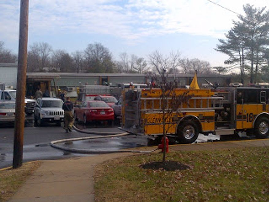 Prince George's County firefighters work to extinguish a fire caused by a malfunctioning boiler at Gaywood Elementary School. Photo from Prince George's County Fire/EMS news blog.