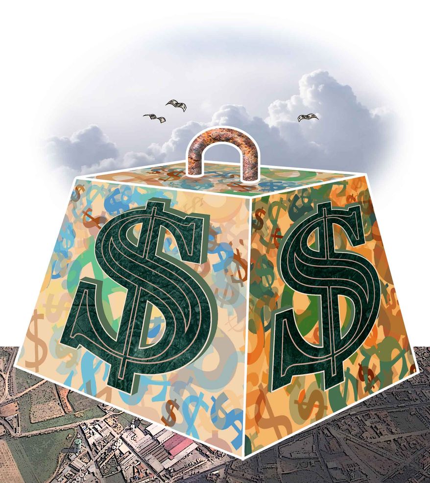 Illustration Massive Spending by Greg Groesch for The Washington Times