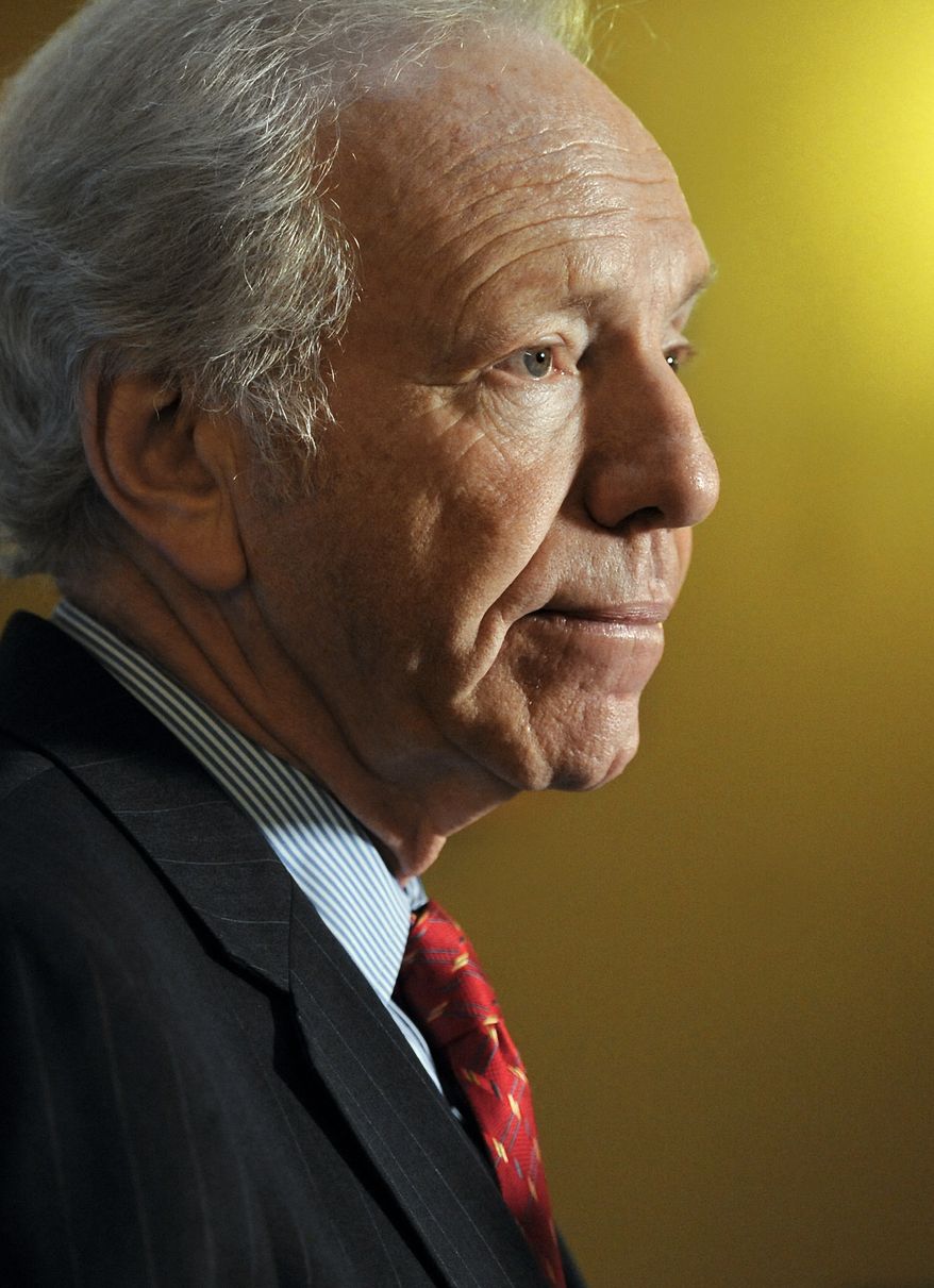**FILE** Sen. Joseph Lieberman of Connecticut speaks Dec. 10, 2012, during a news conference at the state capitol in Hartford, Conn. (Associated Press)