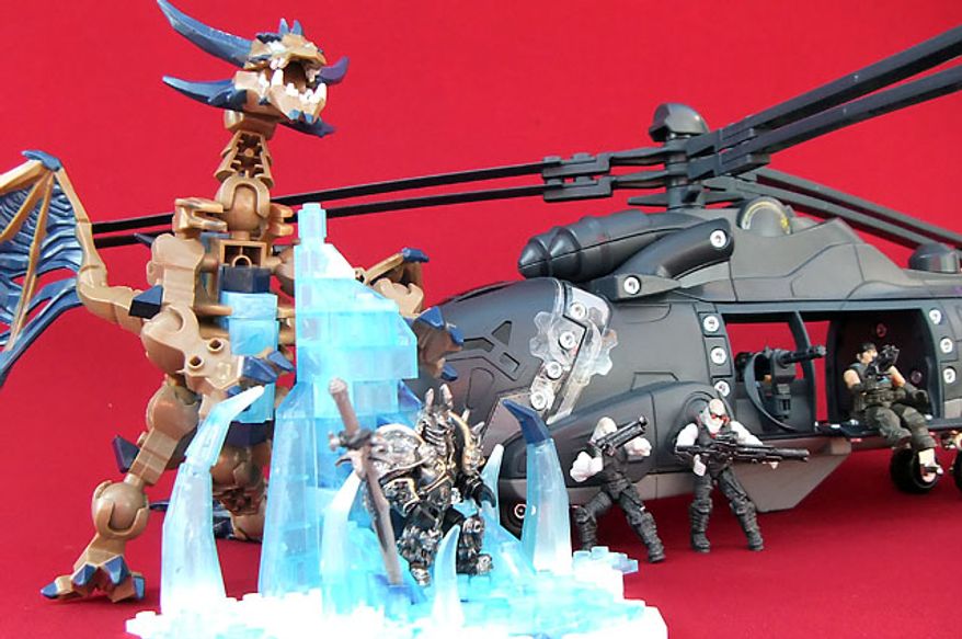 Mega Bloks' World of Warcraft: Arthas and Sindragosa and Meccano's Gears of War: King Raven are gift ideas for the builders. (Joseph Szadkowski/The Washington Times)