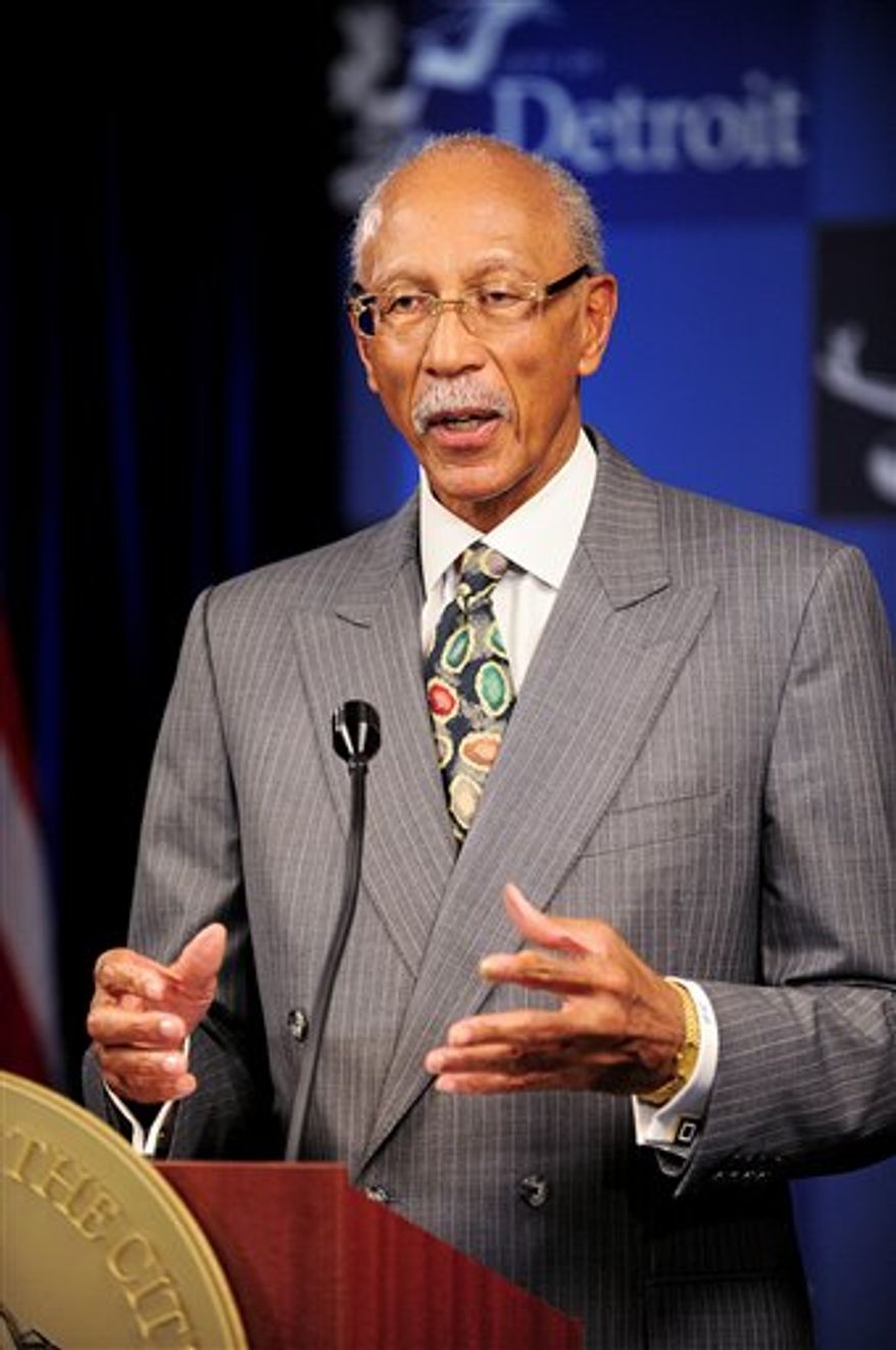 ** FILE ** In this Nov. 21, 2012 photo, Detroit Mayor Dave Bing gives a news conference on the city's budget shortfall. (AP Photo/The Detroit News, Ricardo Thomas)