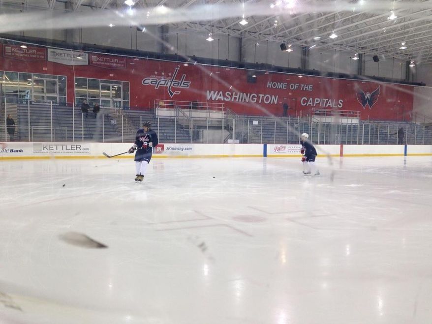 Alex Ovechkin returned to the ice at the Capitals' practice facility Tuesday. (Stephen Whyno / The Washington Times)