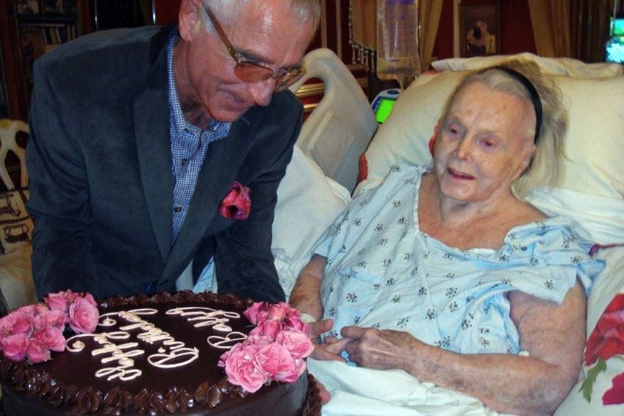 ** FILE ** Hungarian-born actress Zsa Zsa Gabor celebrates her 94th birthday with her husband, Frederic von Anhalt, at her mansion in the Bel Air section of Los Angeles on Feb. 6, 2011. (AP Photo/John Blanchette)